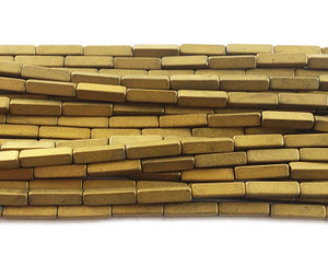 2x8mm Gold Hematite Matte Rectangle Beads