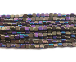 4x4mm Dark Purple And Iron Gray Multicolor Hematite Flat Matte Square Beads