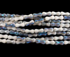 3.5x8mm White With Blue Ab Hourglass Crystal Glass Beads