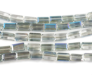 4.5x8mm Gray With Sea Blue Rainbow Ab Rectangle Glass Beads