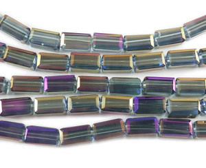 4.5x8mm Dark Gray With Rainbow Ab Rectangle Glass Beads