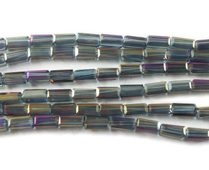 3x6.5mm Gray With Rainbow Ab Rectangle Glass Beads