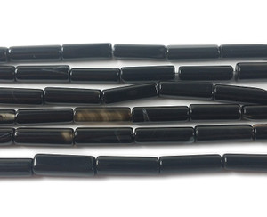 4x14mm Black Agate Cylinder Tube Beads