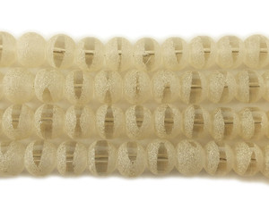 9x11mm 72 Beads Egg White Frosted Glass Rondelles With Ab Stripe