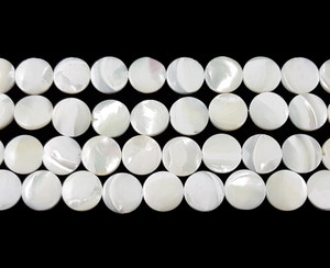 15mm White Sea Shell Flat Coin Beads