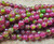 10mm Green Fuscia Multicolor Jade Faceted Round Beads