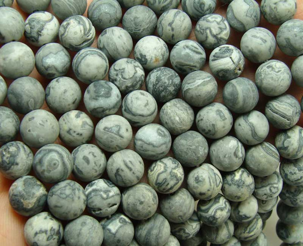 6mm 15.5 Inches Gray Picture Jasper Matte Round Beads