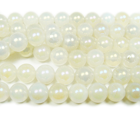10mm 15" White Electro-Plated Agate Beads