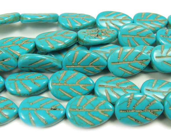 12x18mm 15.5 Inches Turquoise Howlite Carved Leaf Beads