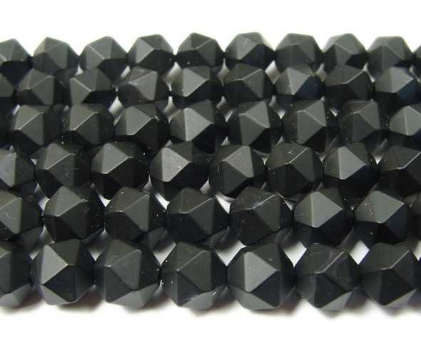 6mm 15.5 Inches Black Matte Diamond-Cut Glass Beads