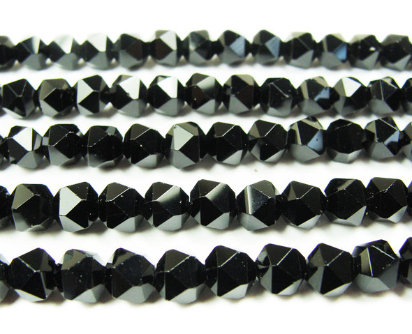 8mm 15.5 inches Black shiny diamond-cut glass beads 8mm 15.5 inches Black shiny diamond-cut glass beads