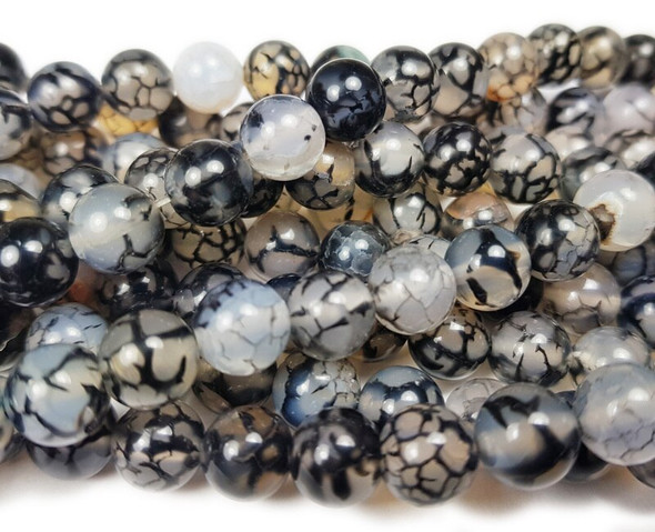 10mm Black Web Agate Smooth Round Beads