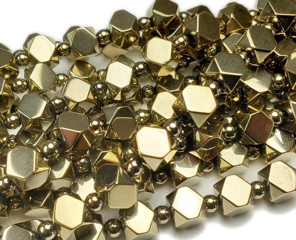 7.5mm Pyrite/Brass Color Hematite Faceted Square Beads 7.5mm Pyrite/Brass Color Hematite Faceted Square Beads
