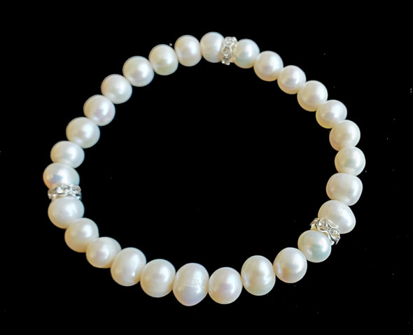 8 Inches White Freshwater Pearl And CZ Bracelet 8 Inches White Freshwater Pearl And CZ Bracelet