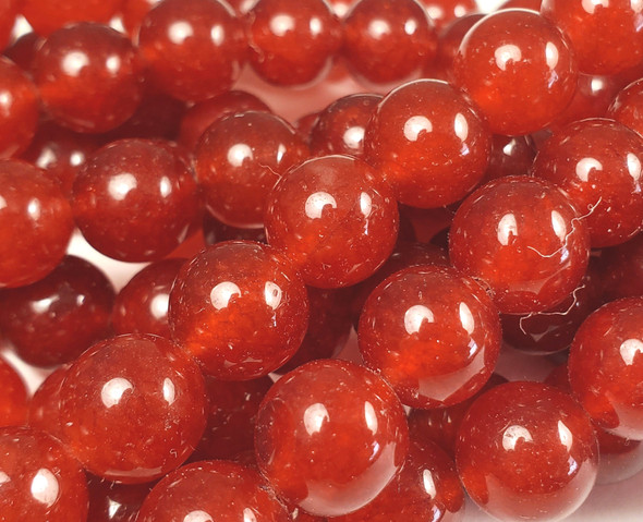 10mm Scarlet Red Jade Smooth Round Beads