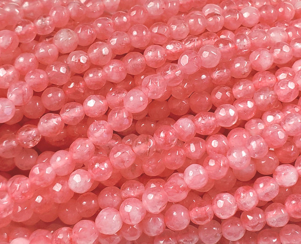 4mm Neon Salmon Jade Faceted Round Beads
