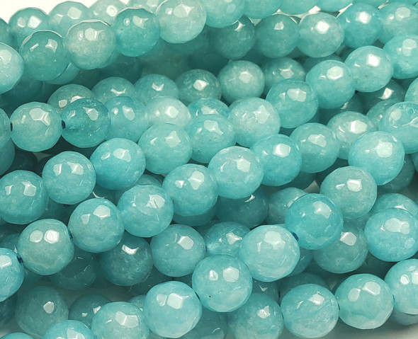 8mm Pale Turquoise Jade Faceted Round Beads