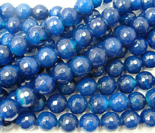 12mm Dark Blue Agate Faceted Round Beads
