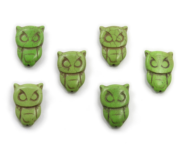 20x30 Pack Of 6 Green Howlite Carved Owl Beads