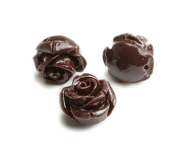 12mm Pack Of 10 Chocolate Brown Rose Flower Beads
