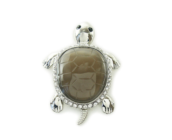 45x60mm Smoky Agate Turtle Cz Metal Pendant