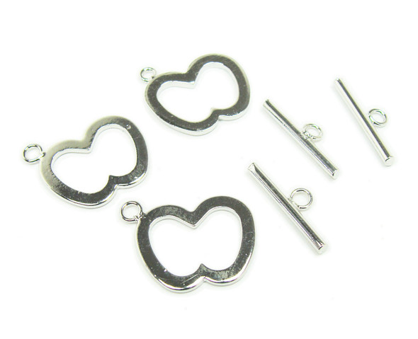 15x18mm Pack Of 5 Clasps Shiny Platinum Plated Apple Toggle Clasps