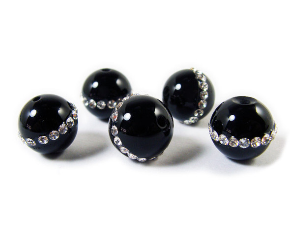 10mm Pack Of 5 Black Onyx Round Beads With Inlaid Cz Stripe