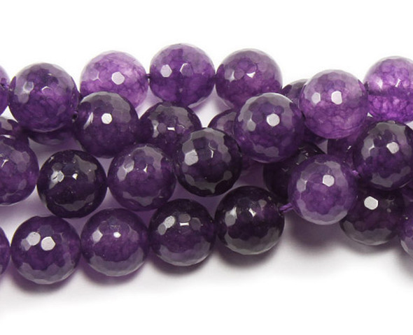 4mm Purple Dyed Jade Faceted Round Beads