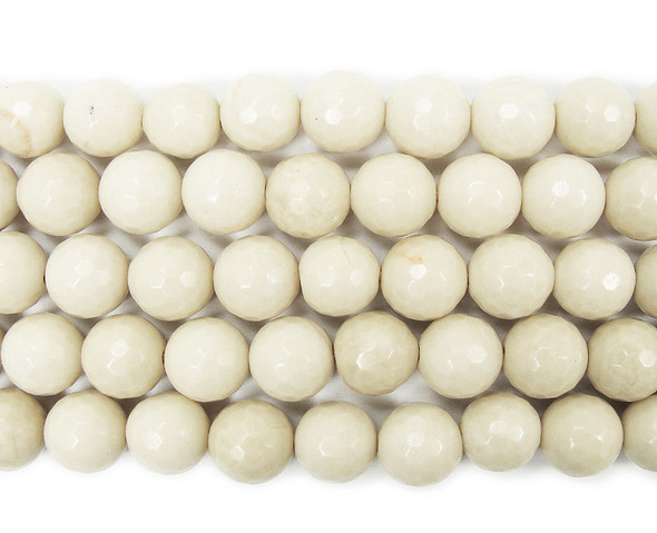 8mm White Petrified Wood Agate Faceted Round Beads