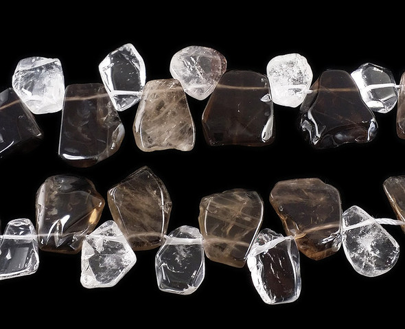 22x30mm Smoky Quartz And Crystal Free Form Trapezoid Beads