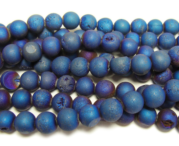 14mm Dark Blue Electroplated Druzy Agate Round Beads