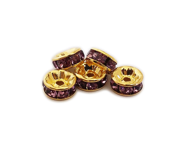 4x8mm Pack Of 50 Light Purple Cz Gold Plated Brass Spacer Beads