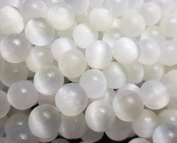 6mm Selenite Crystal Smooth Round Beads 15 Inch Strand