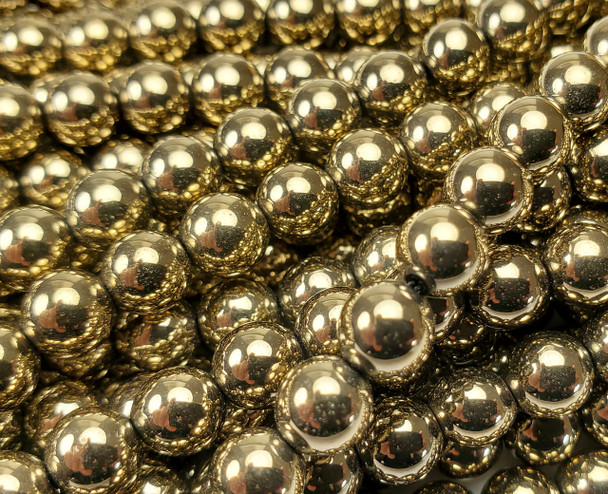 6mm Pyrite/Brass Color Hematite Smooth Round Beads