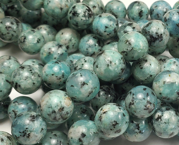 10mm Teal Blue Kiwi Jasper Smooth Round Beads