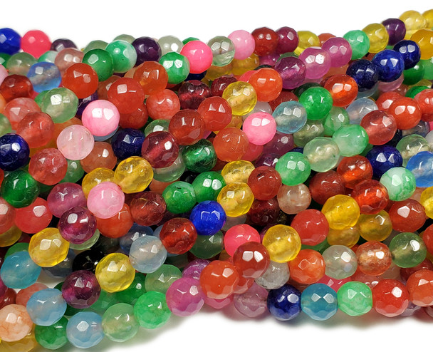 6mm Multi Color Jade Faceted Round Beads