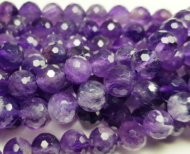 8mm Finely Cut Amethyst Round Beads