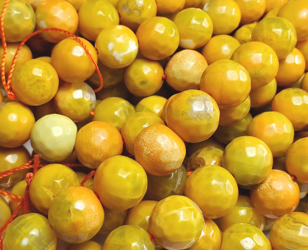 12mm Orange Yellow Fire Agate Faceted Round Beads