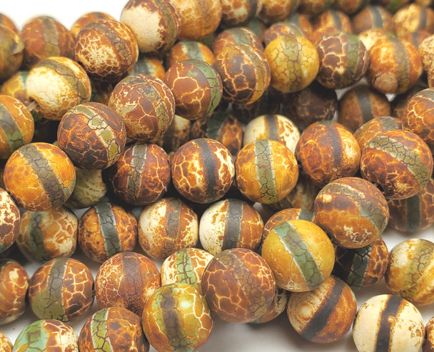 8mm Antiqued Matte Green Line Brown Agate Beads