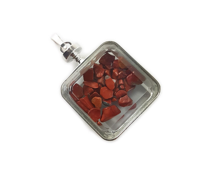 30x30mm Red Jasper Chips In Square Glass Pendant