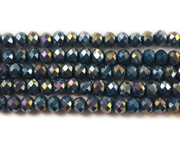 6x8mm Dark Sea Blue Glass Faceted Rondelle Beads With Ab Finish