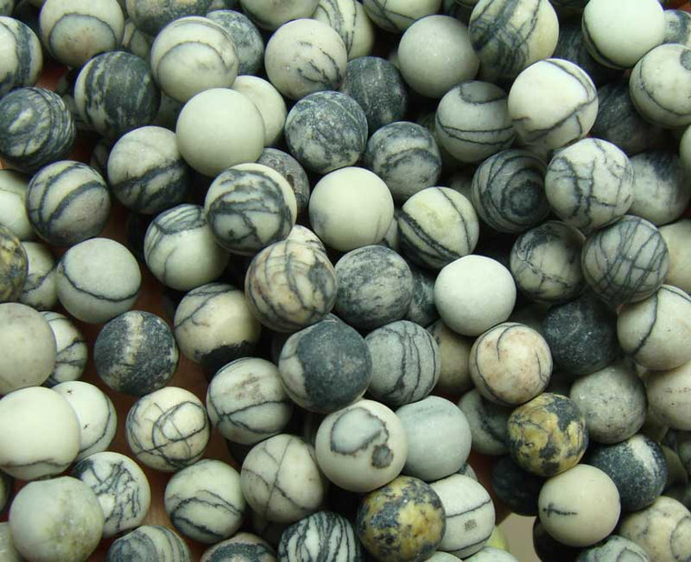 10mm 15.5 Inches Black Web Jasper Matte Round Beads