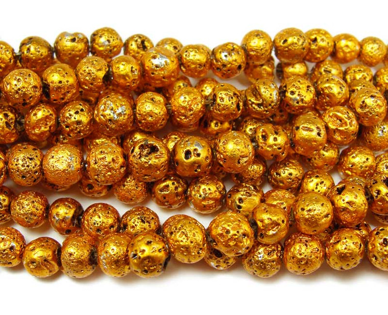 8mm 15 Inches Reddish Gold Metallic Lava Round Beads