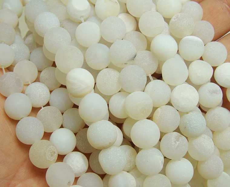 12mm 15.5 Inch White Matte Druzy Agate Round Beads