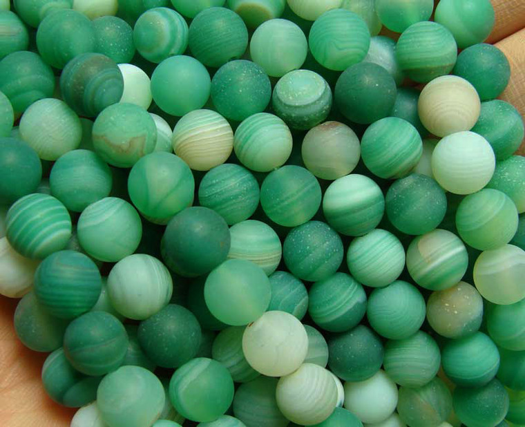 12mm 15.5 Inch Light Green Striped Matte Agate Round Beads