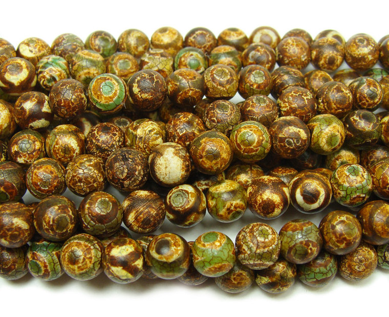 8mm Antiqued Greenish Brown Tibetan Style Third Eye Beads