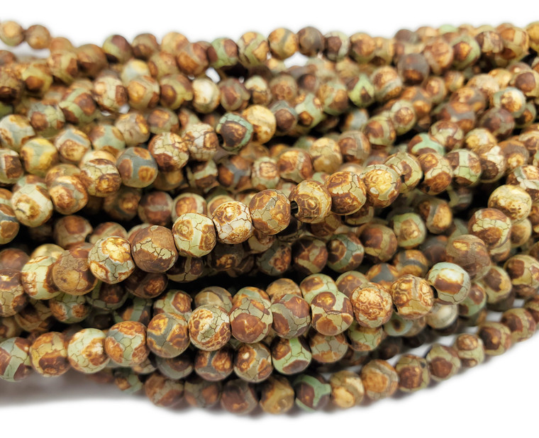 6mm Antiqued Agate Green Line Soccer Beads