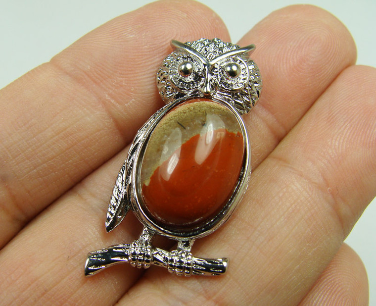 18x35mm Metal Frame Red Jasper Owl Pendant