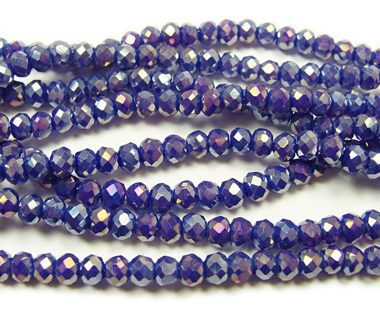 3x4mm 19" Midnight Blue Glass Faceted Rondelles