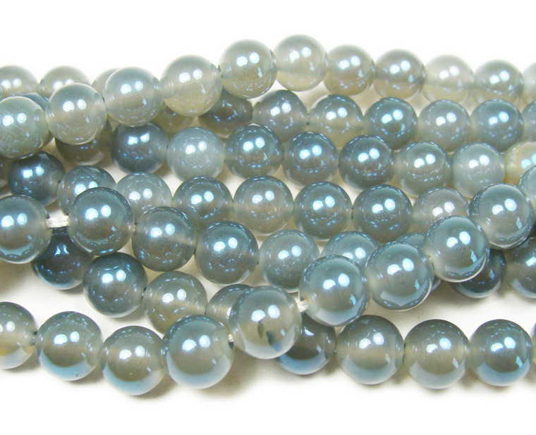 6mm 15" Dark Gray Electro-Plated Agate Beads